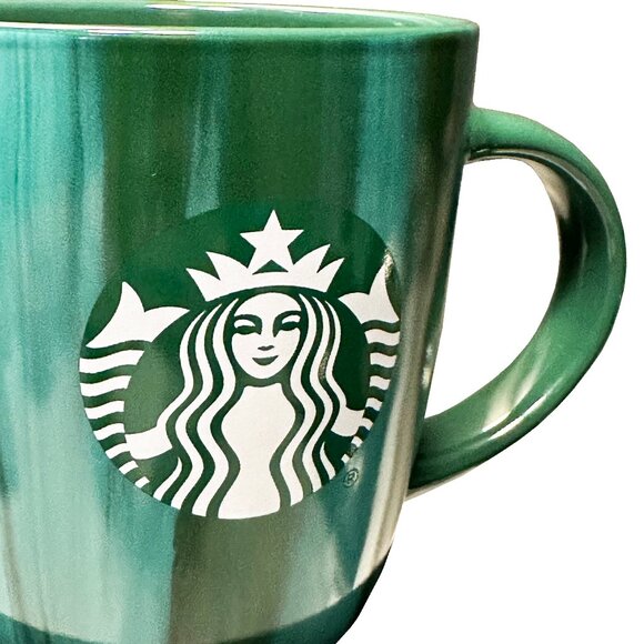 2022 STARBUCKS Marbled Green Stripe Siren Logo Mug - 12oz - green, teal - Picture 2 of 5